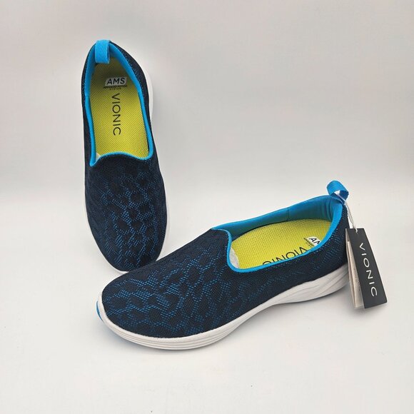 Vionic AMS Hydra Blue Walking Comfort Sneakers Slip On  Womens Sz 7.5 Wide NEW - Picture 1 of 8